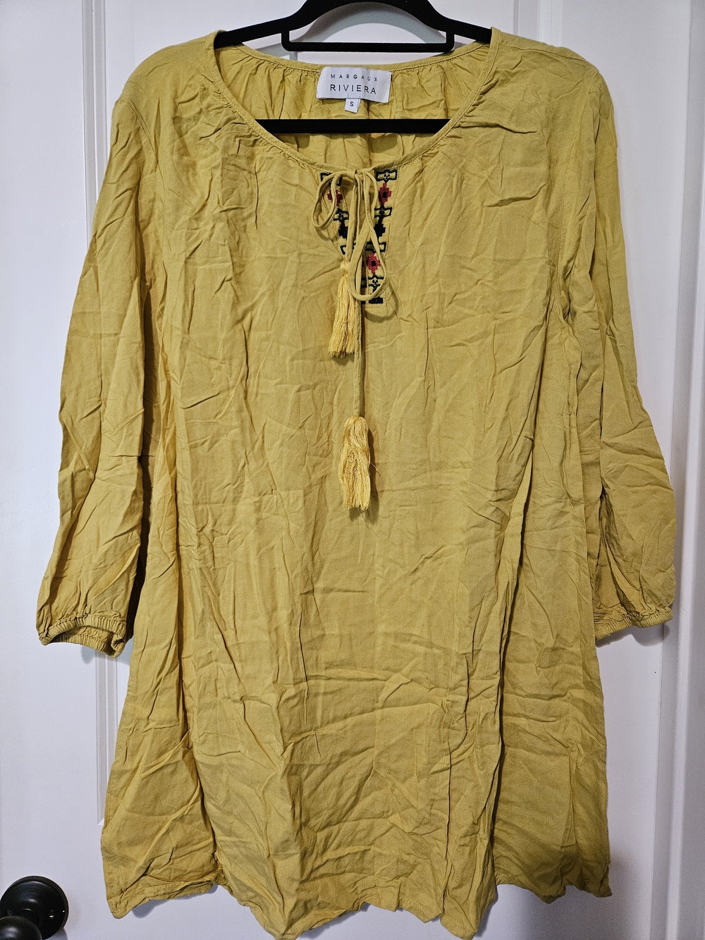 Riviera Mustard Embroidered Tassel Midi Dress